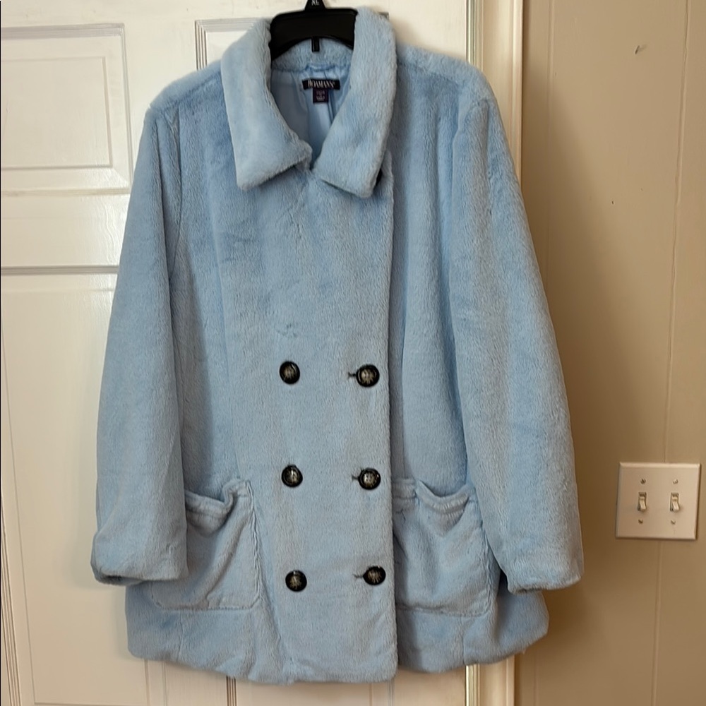 Roaman's Faux Fur Powder Blue Teddy Jacket size 22/24